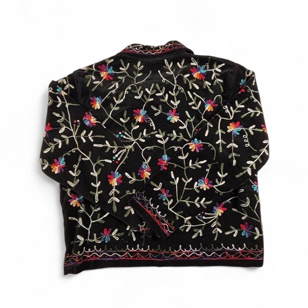Vintage Ariel Black Velvet Floral Embroidered Jacket Women’s L Boho - Picture 6 of 7